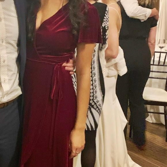 BHLDN Red Velvet Wrap Dress • Romantic Holiday Party Style • Medium - Picture 4 of 4